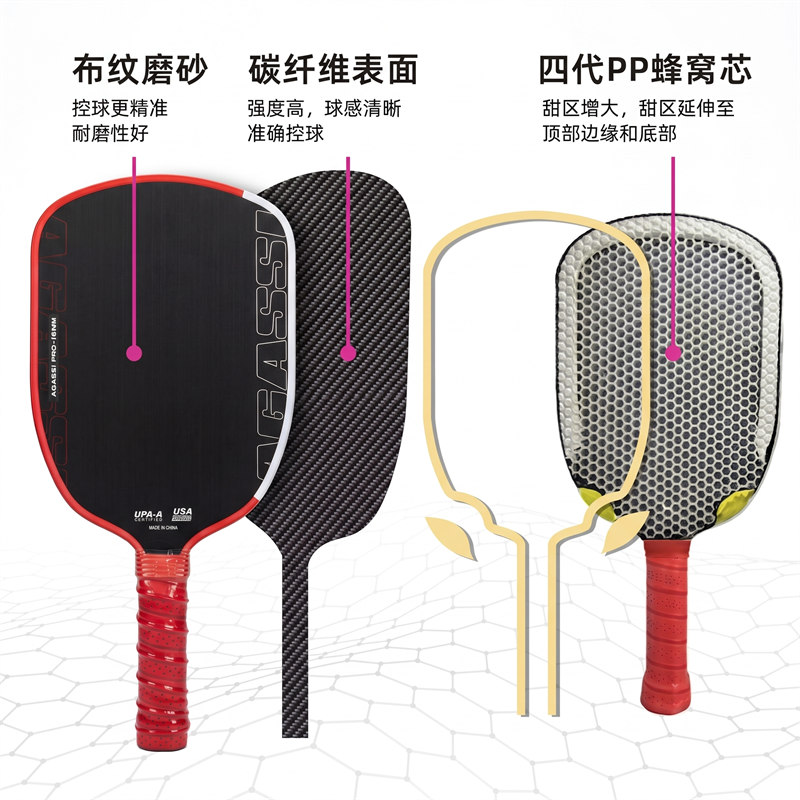 博皓BOHAO AGASSI PRO熱壓一體成型碳纖維匹克球拍 阿加西同款專業(yè)級(jí)T700碳纖維匹克球拍 防滑手柄大甜區(qū) -5